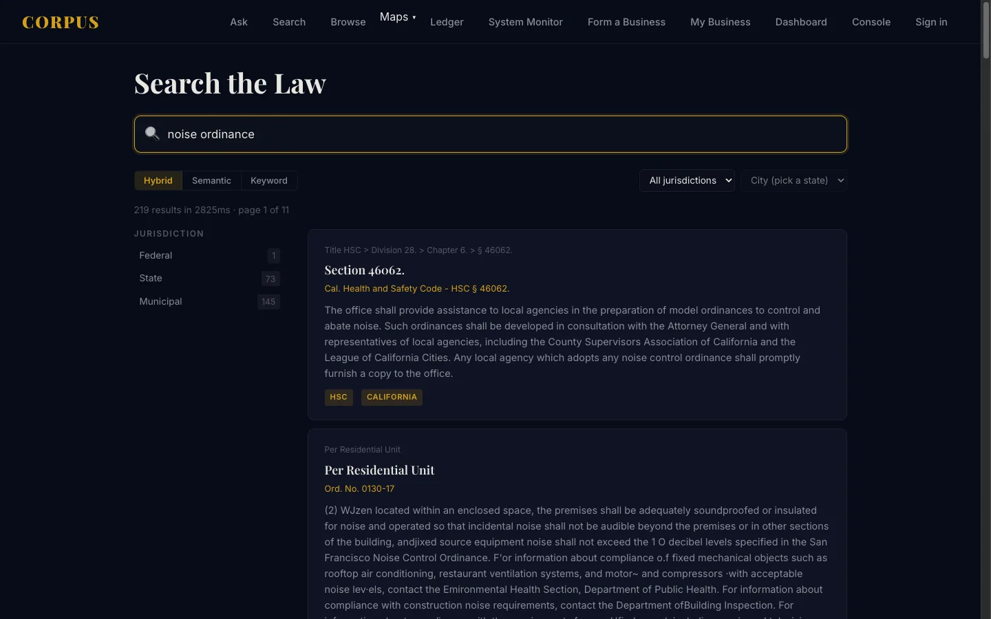Corpus search results showing cited legal sources in a verified jurisdiction